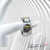Anneau pour homme en titane ornée de deux hématites et d'une nacre ∣ Bijoux Titane France®