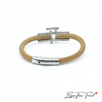Bracelet en titane et cuir naturel pour homme ∣ Bijoux Titane France®