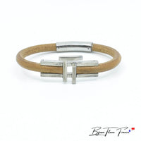 Bracelet unique et cuir naturel pour homme ∣ Bijoux Titane France®