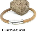 Bracelet cintré titane homme orné de 3 perles de Labradorite et cuir naturel