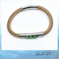 Bracelet armille en titane métal biocompatible et perles en pierres naturelles Agata Paon pour homme ∣ Bijoux Titane France®