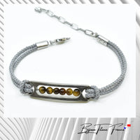 Bracelet titane oeil de tigre  et cordon gris ∣ Bijoux Titane France®