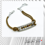 Bracelet titane oeil de tigre  et cordon marron ∣ Bijoux Titane France®