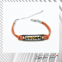 Bracelet titane oeil de tigre  et cordon orange ∣ Bijoux Titane France®
