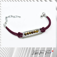 Bracelet titane oeil de tigre  et cordon prune ∣ Bijoux Titane France®