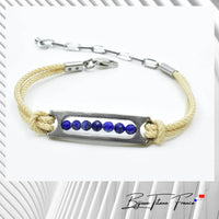Bijou armille bracelet en titane personnalisable et perles de Lapis pour femme ∣ Bijoux Titane France®