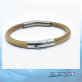 Bracelet confortable en cuir naturel et titane ou bien titanium avec fermoir clip pour homme ∣ Bijoux Titane France®