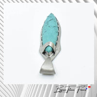 Pendentif en titane orné d’une Turquoise pierre fine naturelle taillé en forme de marquise pour femme ∣ Bijoux Titane France®